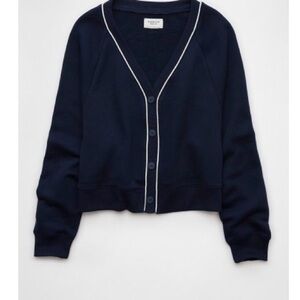 American Eagle Outfitters AE Relaxed Fit Fleece Navy Cardigan